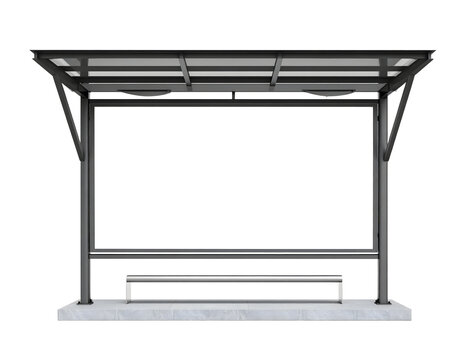 Modern bus stop shelter with blank empty billboard advertisement display for outdoor marketing campaigns isolated on transparent background
