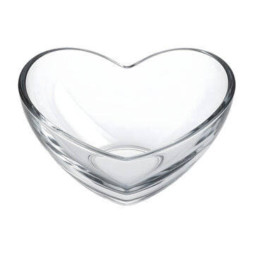 Heart shaped glass bowl for serving food or sweets isolated with high quality clear material details on transparent background
