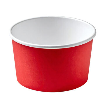 Empty red paper bowl for ice cream or food packaging isolated in high quality resolution on transparent background