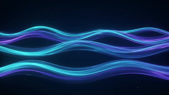 Glowing cyan blue and violet light waves flowing across a dark background