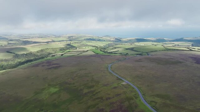Moorland and Farms from a drone, Exmoor National Park, Devon, England, United Kingdom