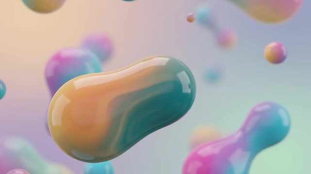 Floating Abstract Pastel Metaballs 3D Liquid Droplets Background