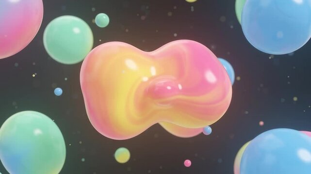 Glossy Abstract Pastel 3D Liquid Floating Spheres and Metaball