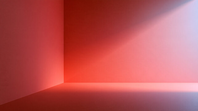 Empty Minimalist Red Studio Room with Dramatic Light Beam