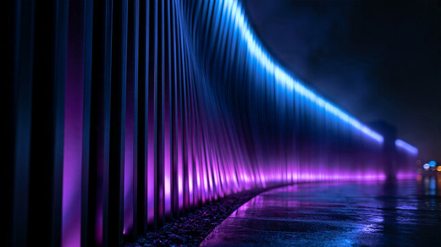 Modern Illuminated Architectural Wall with Neon LED Lighting at Night