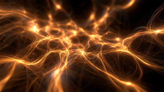 Glowing Golden Neural Network and Energy Flow Abstract Background