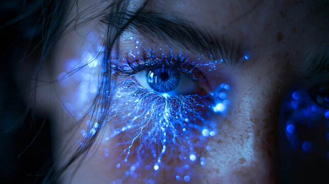 Close-Up of Glowing Futuristic Eye with Neural Energy