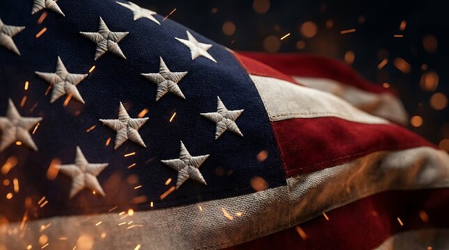 American flag fabric with glowing sparks
