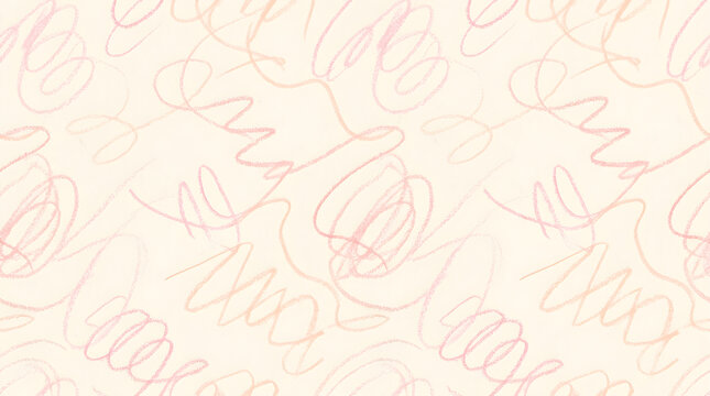Seamless pattern of pink crayon scribbles on cream paper for nursery and stationary design.