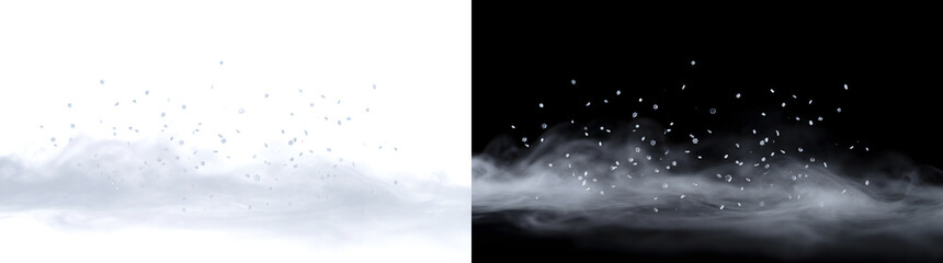 Snowflake fog drifting above a low rolling ground horizon with fine flakes crafted for PNG, Transparent and Black Background Versions in winter design © Shadowfax