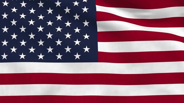 Full frame close-up of the United States national flag waving gently in the wind, showcasing the iconic stars and stripes with realistic fabric texture and smooth flowing motion. Seamless edge-to-edge