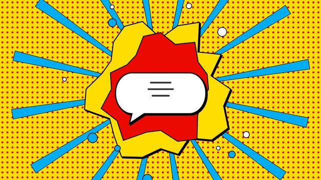 Stylized Comic Book Explosion with Dynamic Speech Bubble and Ben Day Dot Background for Pop Art Creative Concept