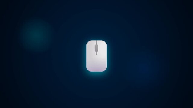 Computer mouse glowing on a dark blue background with abstract lighting effects for modern technology design concepts and digital interface navigation illustration