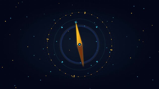 Stylized Golden Strategic Compass with Rotating Dials and Shimmering Data Nodes for Business Navigation and Growth Concept