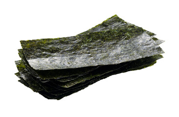 Sheets of dried roasted seaweed nori isolated on transparent background © m________k____