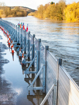 Bewdley river severn flood barriers erected to protect local population,Worcestershire,England,UK