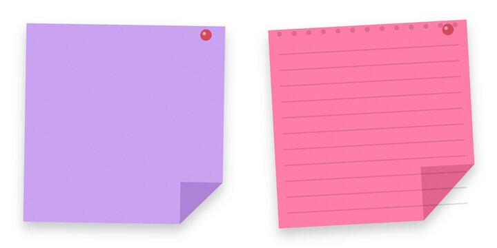 Two colorful sticky notes with handwritten text on a desk isolated on transparent background