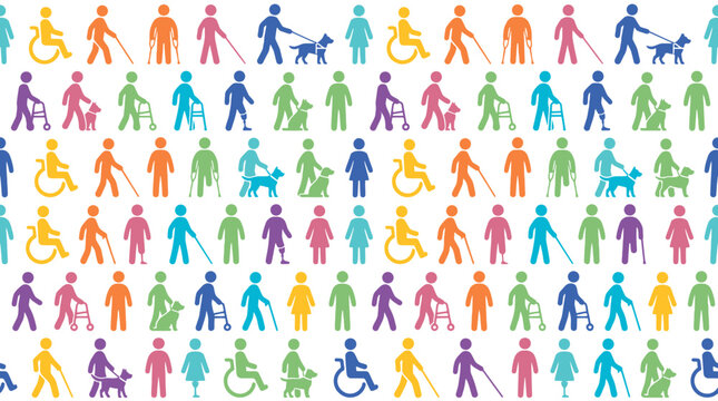 Seamless Pattern of Inclusive People Icons with Different Abilities &ndash; Accessibility, Disability Inclusion and Diversity Vector Background
