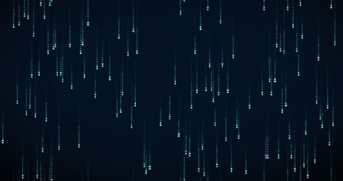 Devanagari characters fall slowly in a teal circuit animation, creating a deep mainframe atmosphere.