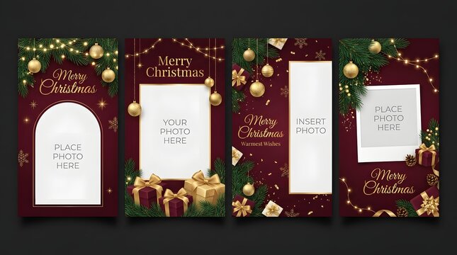Christmas social media story templates with photo frames