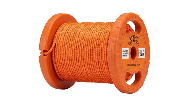 Braided orange nylon masonry line spool on transparent background PNG