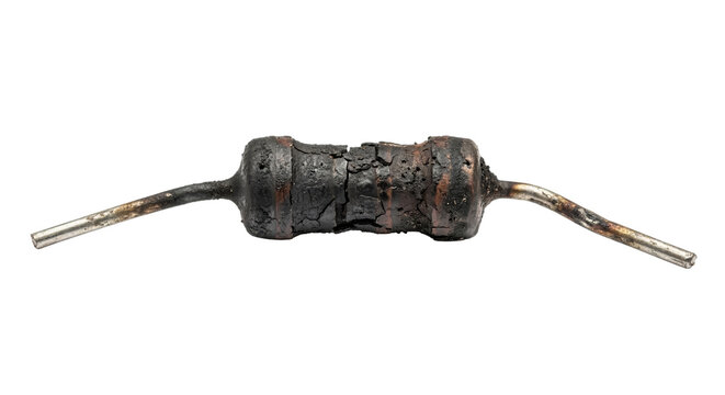 Burnt electronic resistor component isolated on transparent background PNG