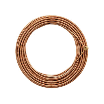 Coiled phosphor bronze guitar string resting on white background PNG