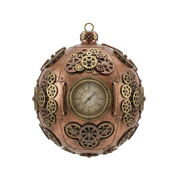 Copper steampunk sphere with clock gears isolated on white background PNG