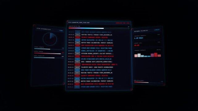 Terminal code typing on futuristic digital data interface screen