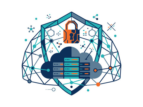 Digital Security Shield Protecting Cloud Computing Infrastructure and Data Servers Illustrating Secure Information Storage and Network Defense