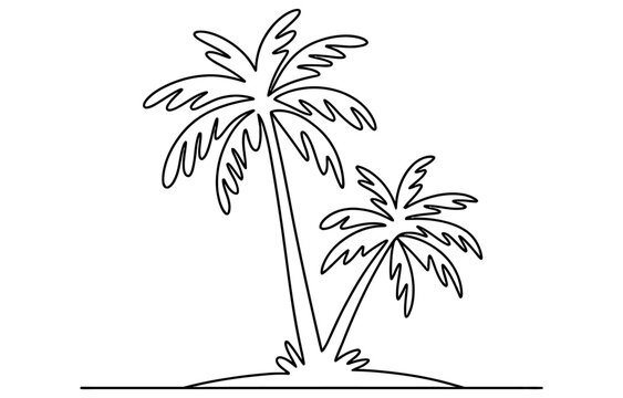 Two palm trees drawing icon with simple black lines Vector, illustration