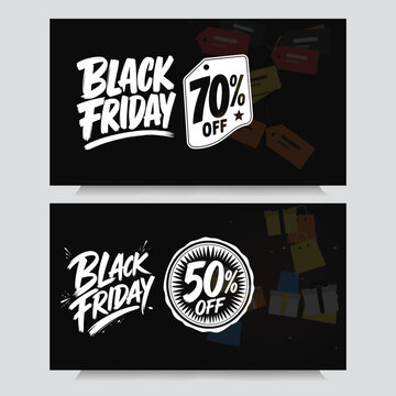 Black friday sale banner set with price tag and seal percentage discount badges
