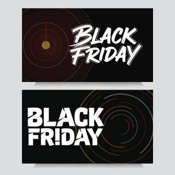 Black friday sale horizontal banner set with brush script and radar background graphics