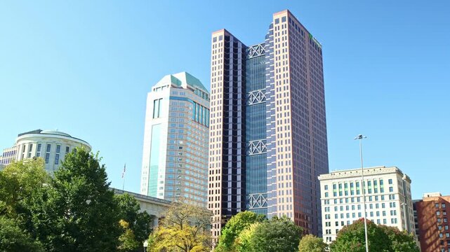 Modern skyscrapers shaping downtown Columbus skyline panorama in Ohio