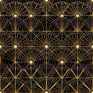 Luxurious Art Deco geometric fan arch pattern in black and gold