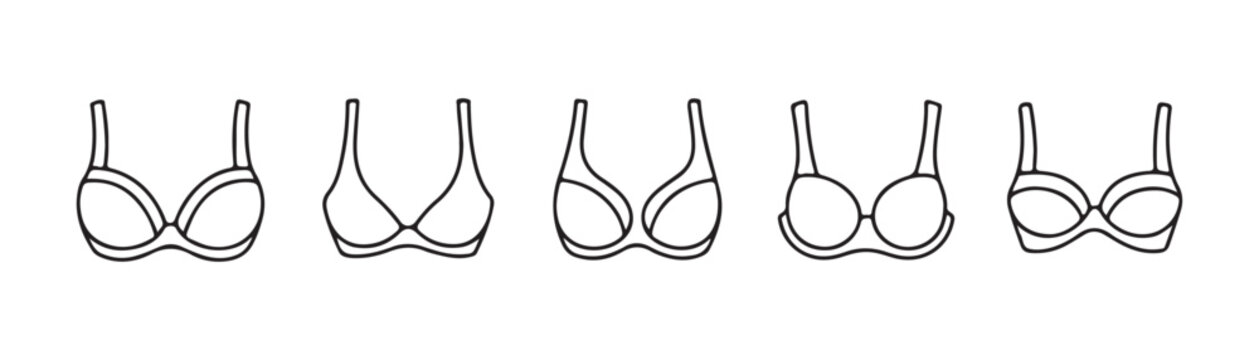 Assorted bra outline icons showing different cup shapes and strap styles for lingerie merchandising.