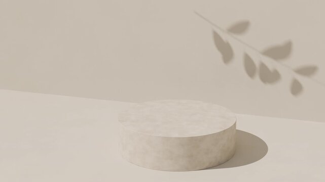 Beige stone product podium with moving leaf shadows