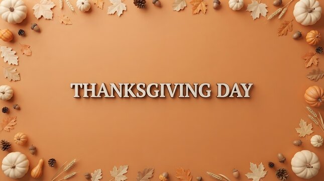 Thanksgiving day festive greeting card with pumpkins and autumn leaves frame design