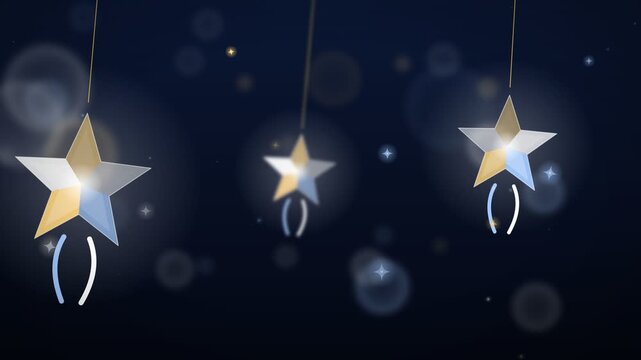 Glowing Christmas star lanterns swinging, festive night lights