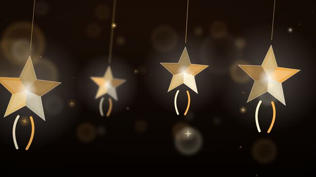 Glowing Christmas star lanterns swinging, festive night lights