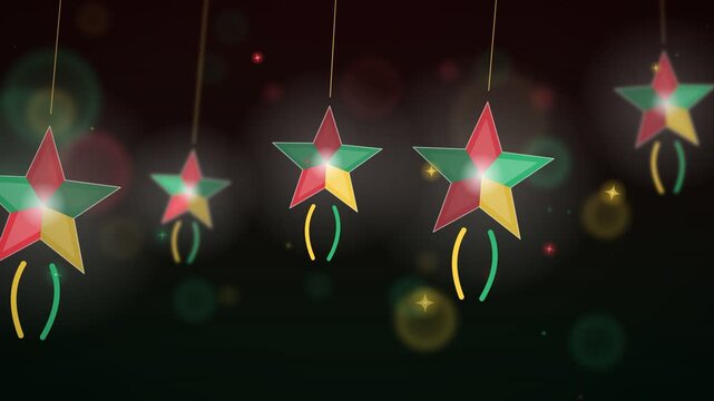 Glowing Christmas star lanterns swinging, festive night lights