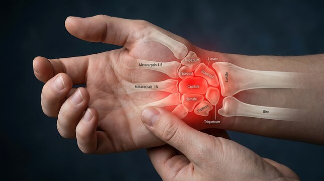 Anatomy of human wrist and hand bones with pain