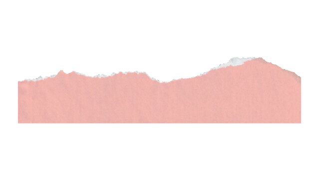 A soft pastel pink torn paper strip isolated on a clean white background for creative design projects and scrapbooking layouts