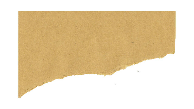 Blank Rectangular Piece of Brown Craft Paper with a Jagged Torn Edge Texture Isolated on White Background for Scrapbook Design