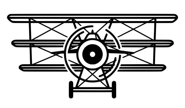 Modern minimalist triplane line art icon stylized vintage airplane front view logo emblem vector