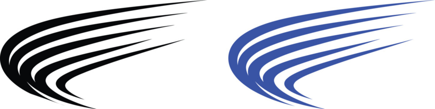 Abstract dynamic speed motion swooshes in black and blue color variants for graphic velocity effects with movement
