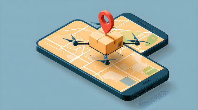 Drone Delivery App Map Displayed On A Smartphone Tracking A Package