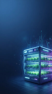 스마트 수직 농장 재배 캐비닛 &middot; Smart Vertical Farm Cabinet with Glowing Green Plants