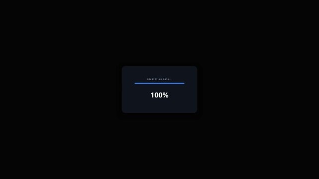 Animated decrypting data loading progress bar UI dark mode