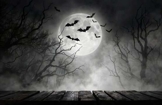 Holiday event halloween banner background concept Halloween background with pumpkins and haunted house - 3D render. Halloween background with Evil Pumpkin. Spooky scary dark Night forrest, Scary